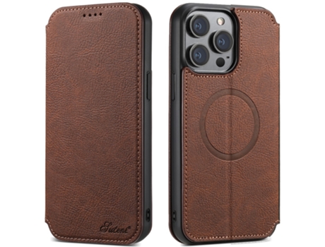 Capa Magsafe Para Iphone 13 Pro Max Suteni Pele Sintética Castanho