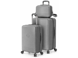 Conjunto De Malas Benzi Bz5827g-60/50, 2 Peças Rígidas Extensíveis Em Abs E Bolsa De Higiene Pessoal, Cabine 50 Cm E Média 60 Cm, 4 Rodas, Cinza