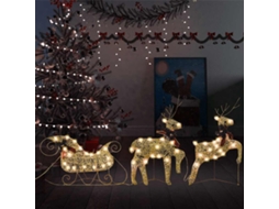 Vidaxl Decoração De Natal Renas/trenó De Exterior 60 Luzes Led Dourado