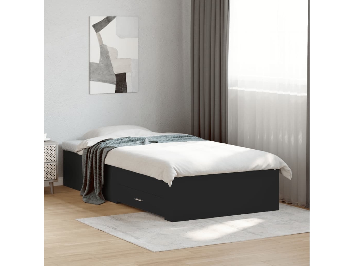 Vidaxl Estrutura Cama C/ Gavetas 75x190 Cm Derivados de Madeira Preto