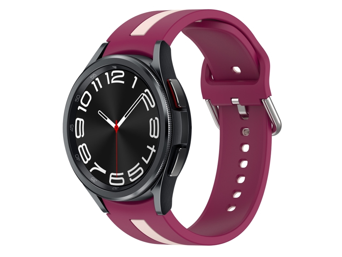 Bracelete Para Samsung Galaxy Watch 6 Classic (47mm) - Silicone De Duas Cores - Vinho Tinto + Rosa