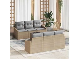 Vidaxl Conjunto De Sofás 7 Unid. Bege E Cinza Claro Vime Pe