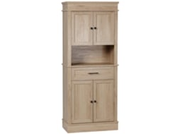 Armário De Cozinha E Aparador De Sala De Jantar Com 1 Gaveta, 4 Portas E Prateleira Aberta, Dimensões 74x39,5x183 Cm, Cor Carvalho, Natural E Elegante