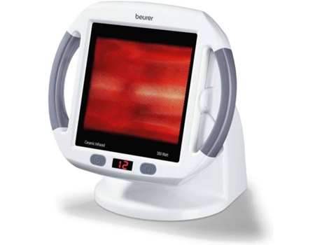 Lâmpada Infravermelhos BEURER IL50 300 W 23 — Lâmpada de infravermelhos em vidro cerâmico
Temporizador eletrónico 1 a 15 minutos com display LED
Função de desligamento automático
Ângulo regulável: 50° de inclinação
Grande área de emissão: 30 x 40 cm