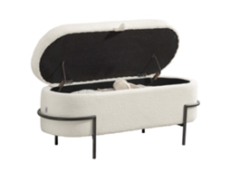 Banqueta Baú, Pufe Com Tampa E Espaço De Armazenamento, Pés De Aço, Banqueta Estofada Com Capa De Lã, Branco Creme Btforus