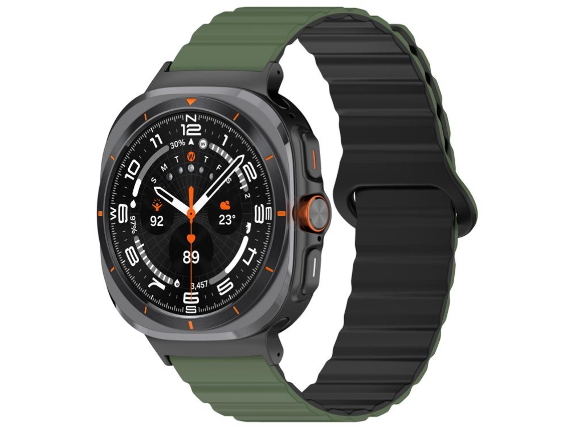 Bracelete Para Samsung Galaxy Watch Ultra - Silicone Brilhante Magnético Loop (47mm) - Verde-exército E Preto