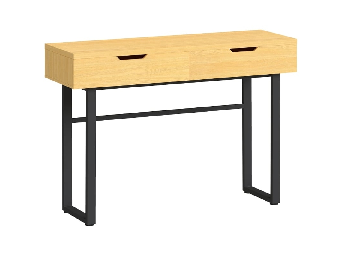 Mesa Consola Estreita 2 Gavetas Metal Natural 110x35x77cm