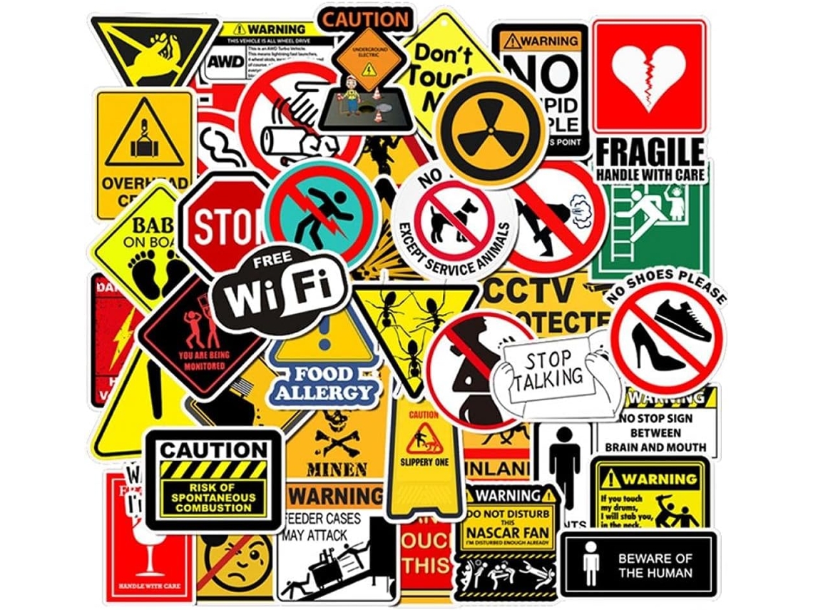 50 Adesivos De Advertência, Sinais Perigo E Proibição, Lembretes, À