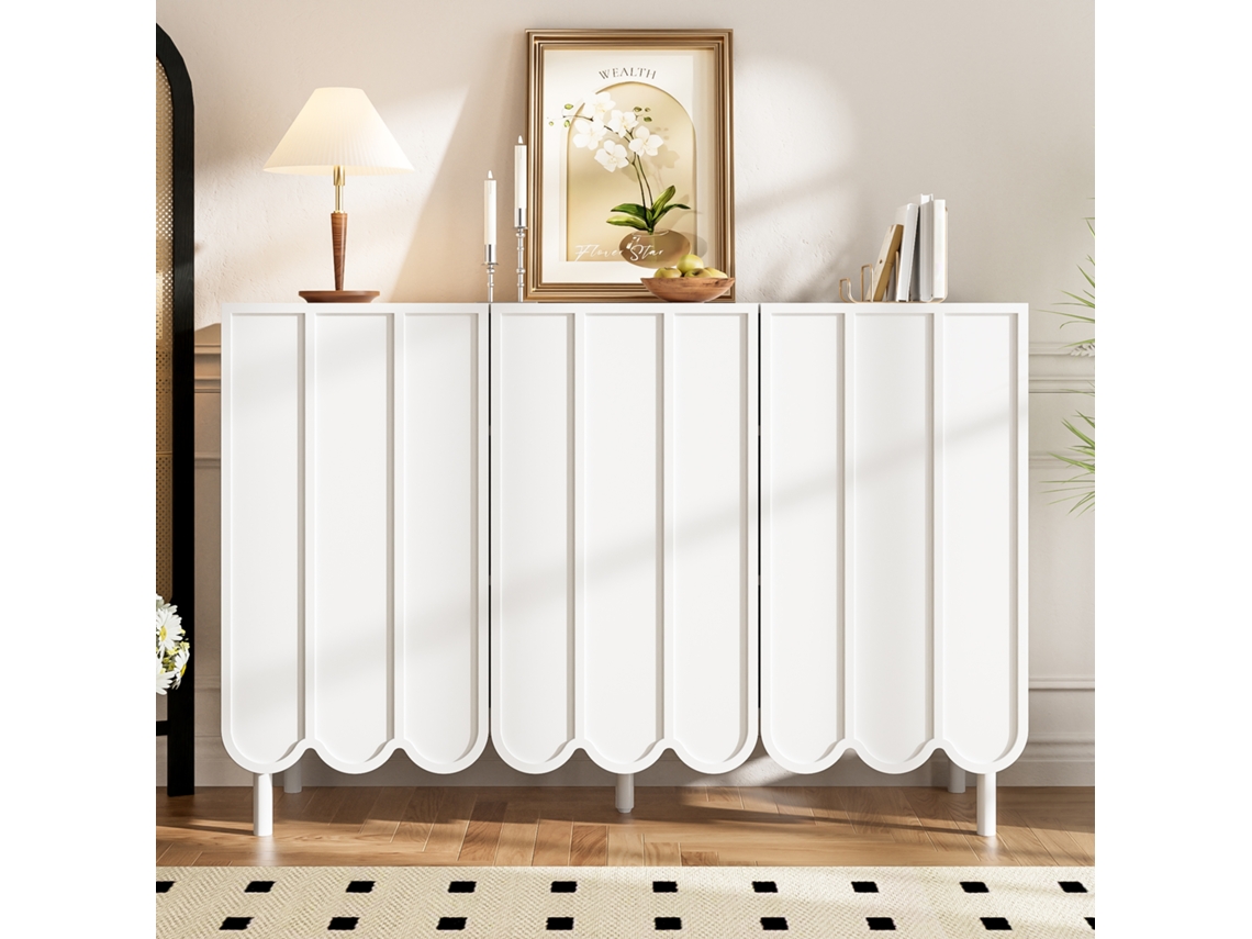 Aparador branco com portas onduladas ZIWEI STORE (sem puxadores e com prateleiras ajustáveis) (120x35x80 cm)