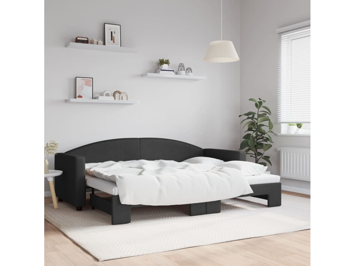 Sofá cama con cajón 80x200 cm tela negra