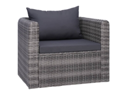 Vidaxl Cadeira De Jardim C/ Almofadão E Almofada Vime Pe Cinzento