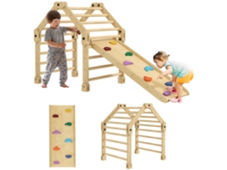 Parque Infantil Dobrável 3 Em 1 Com Escada E Escorregador/parede De Feito De Madeira, Para Crianças De 1,5 A 4 Anos.