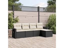 Vidaxl 5 Pcs Conjunto Sofás De Jardim Com Almofadões Vime Pe Preto