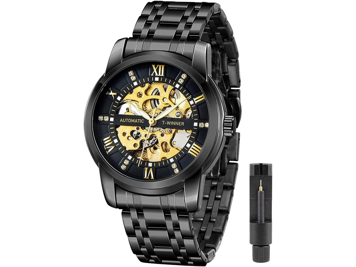 Lurelia Relógio Mecânico Masculino, Movimento De Quartzo, Automático, Luminoso, Mostrador Esqueleto, Aço Inoxidável, Resistente À Água