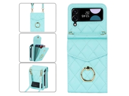 Capa Bloqueio Rfid Anéis Para Samsung Galaxy Z Flip 3 5g Pele Sintética Com Porta-cartões Verde