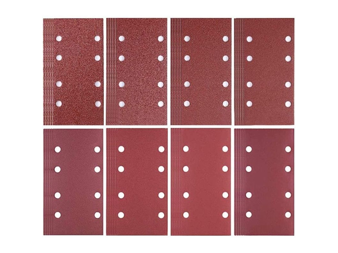 80 Folhas de Lixamento 93x185mm, Grit 40-400, Velcro, para Madeira, Metal, Plástico