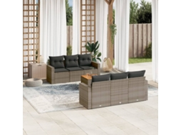 Vidaxl 7 Pcs Conjunto Sofás P/ Jardim C/ Almofadões Vime Pe Cinzento