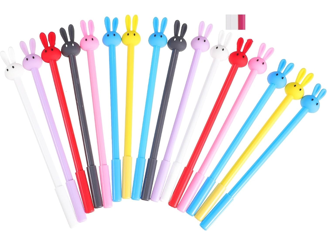 Conjunto de 16 Canetas em Gel Plástico com Escrita Suave, Formato Coelho Fofo, Ideais para CHABERLU