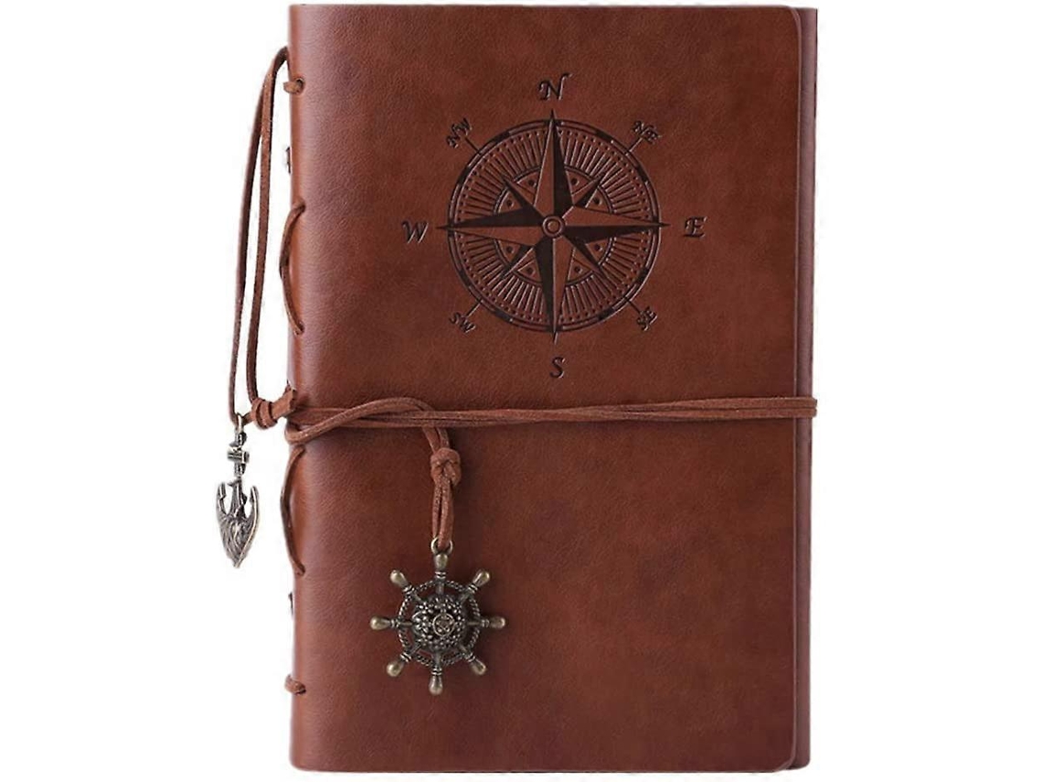 Cuaderno espiral de cuero vintage, agenda diaria recargable, para viajes, páginas en blanco y colgante (marrón) - aquaforge