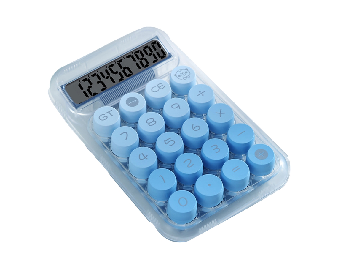 Calculadora de Escritório Mecânica Cute com Tela Digital Clara Botões Grandes Básica Transparente Azul para Escritório