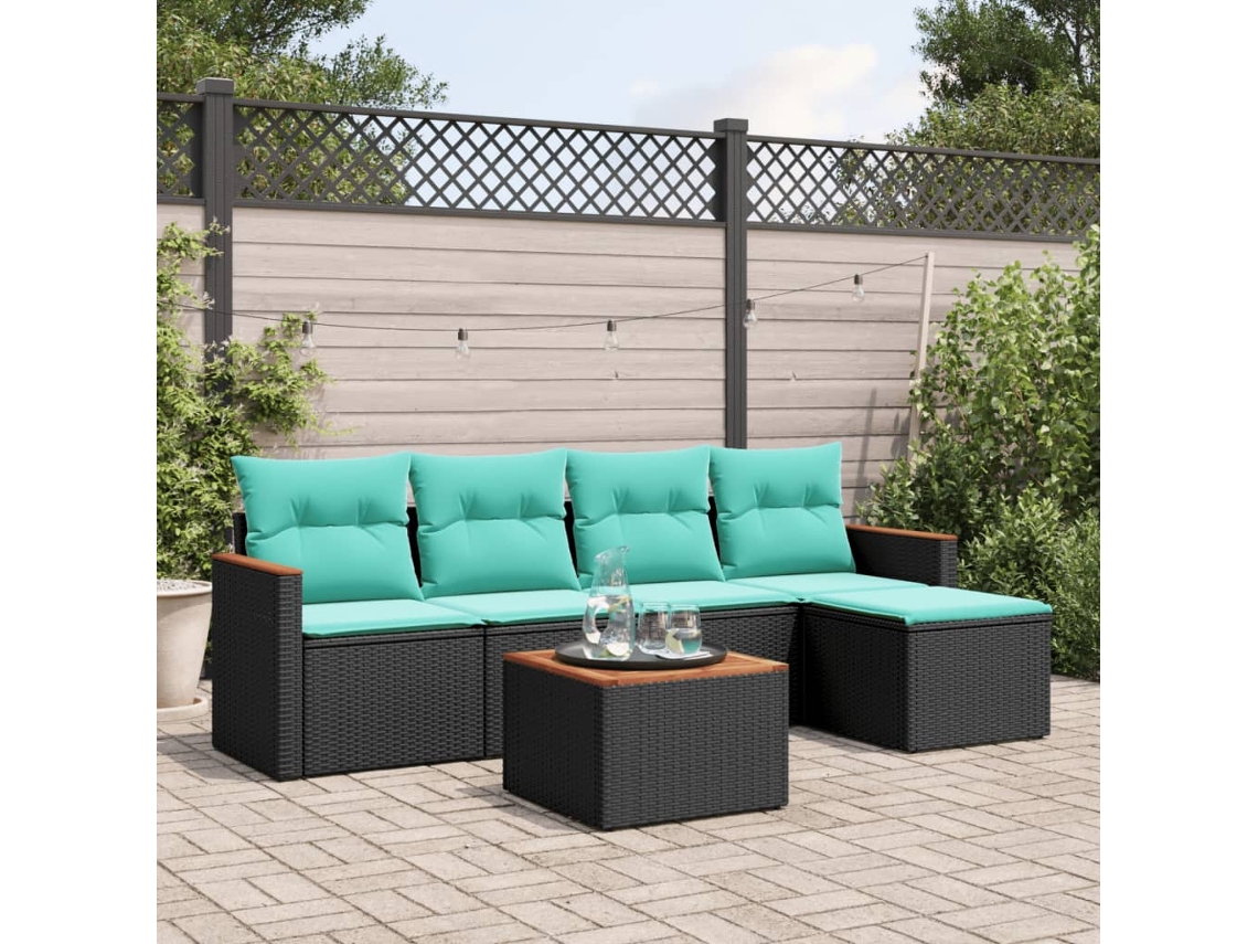 Vidaxl Conjunto De Sofá De Jardim Com 6 Peças E Almofadas Em Rattan Sintético Preto