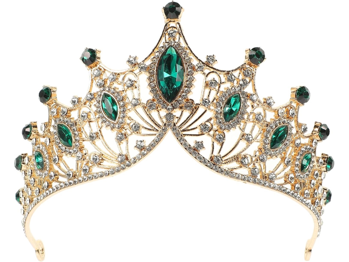 Elegante tiara de casamento em liga metálica verde com strass, decoração delicada para a cabeça.