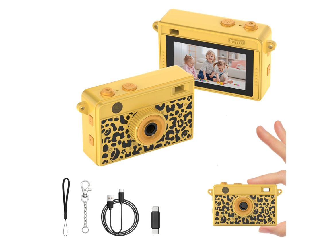 Mini Câmara Chaveiro 2k 20mp,otg, para Adolescentescrianças Amarelo Leopardo HEXINYIGJLY