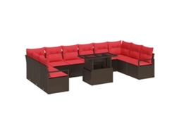 Maison Exclusive - Conjunto De Sofá De Jardim 11 Pcs Marrom E Vermelho Vime Pe