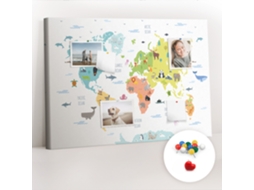 Quadro De Cortiça Mapa-múndi Com Animais Para O Escritório Espelharte (70x100 Cm)
