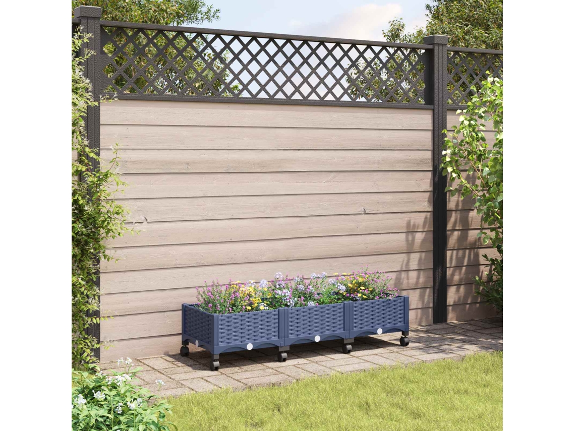 Vidaxl Vaso De Jardim Com Rodas Cinza Azul 120 X 40 X 33 Cm Pp