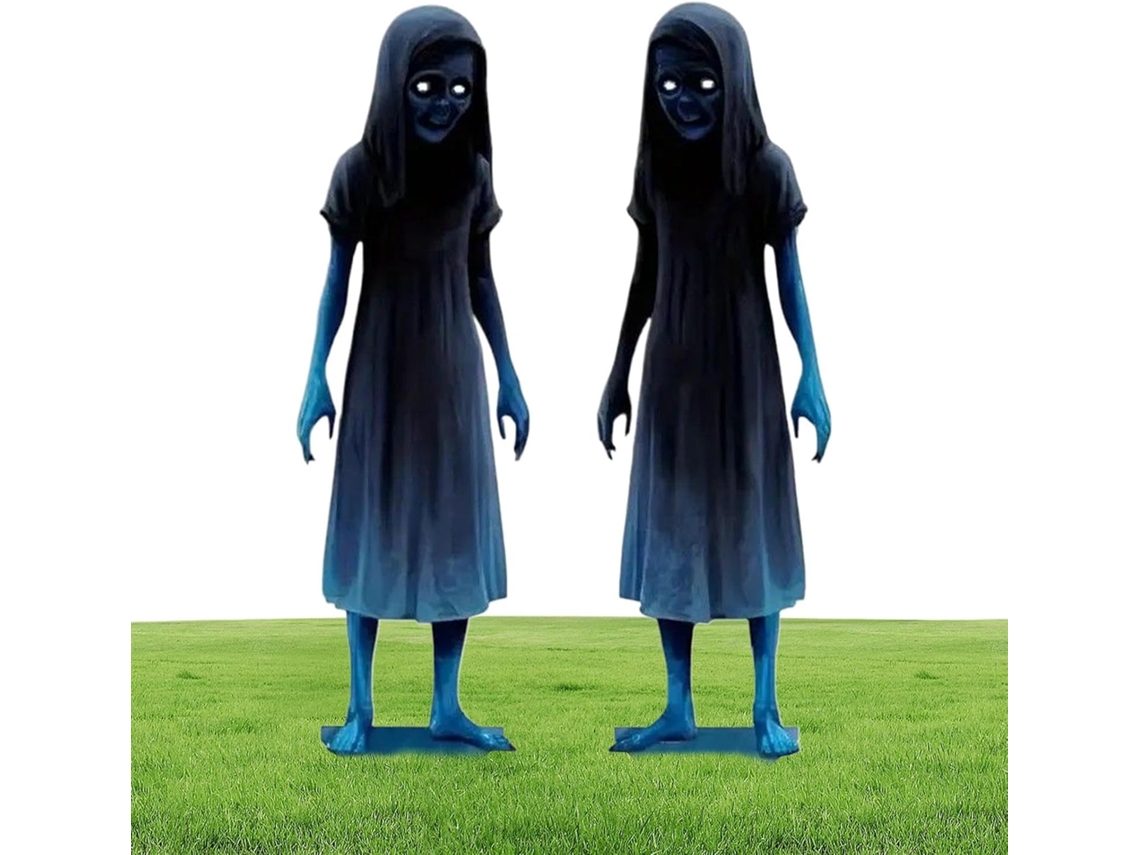 Placas de Jardim Genéricas com Fantasmas Gêmeos Assustadores Kit de 2 Marcadores de Gramado Metálicos com Fantasmas CHABERLU