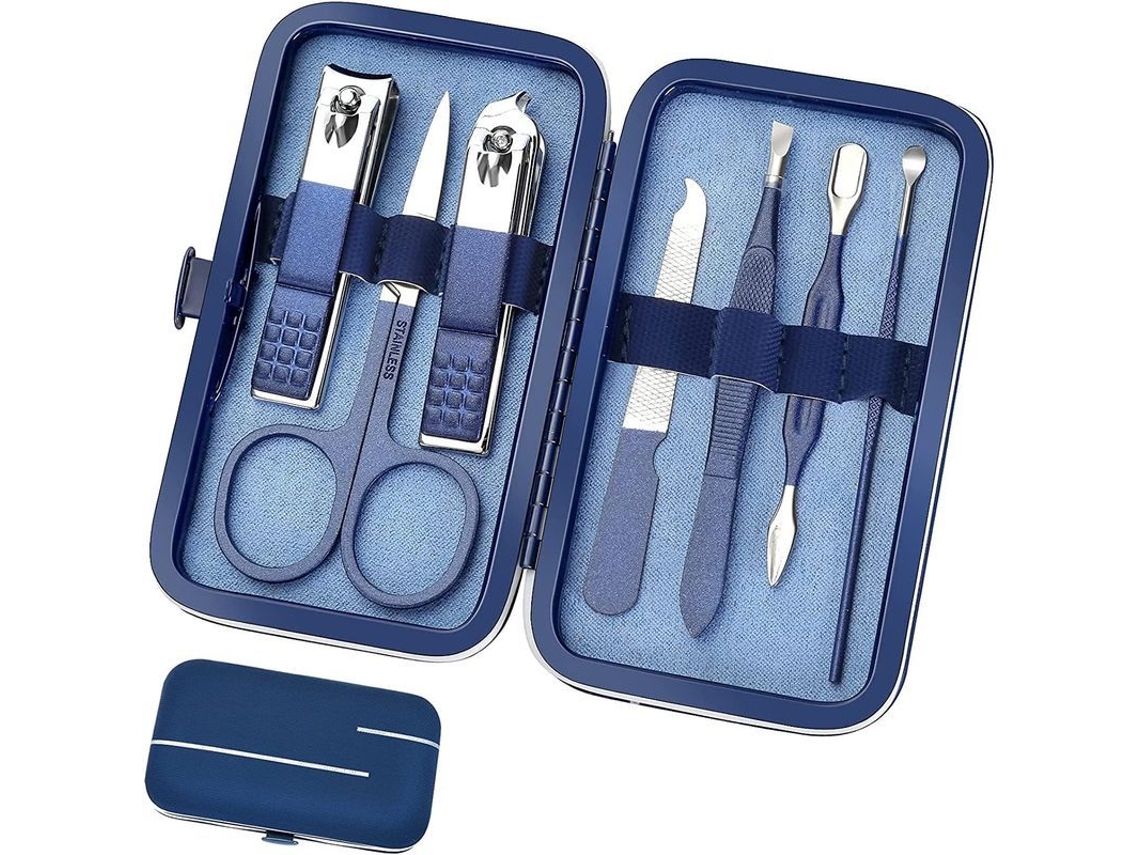 Kit de Manicure 8 em 1, Portátil para Viagem, Ferramentas de Cuidado de Unhas e Pés, Inox Durável