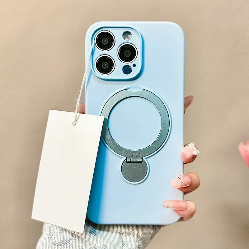 Capa Para Celular Com Suporte Magnético Em Anel De Metal E Silicone Líquido (azul Para Iphone 14 Pro Max)