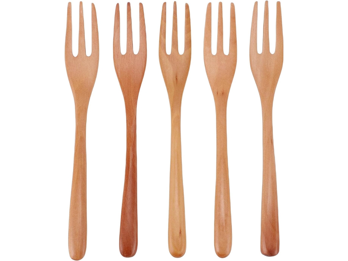 Conjunto De 5 Garfos De Madeira, 19 Cm (7,5 Polegadas), Utensílios De Mesa Com 3 Dentes.