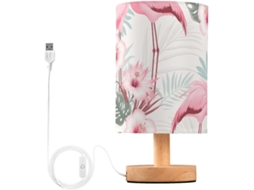 Abajur De Cabeceira Mnsruu Com Estampa Flamingo, Luminária De Cabeceira Led, Luminária De Mesa Com Cúpula Tecido