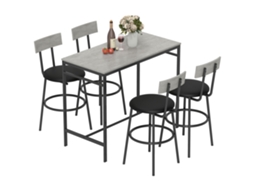 Mesa alta com 4 bancos de estilo industrial, na cor CINZA CONCRETO, com encosto e apoio para pés | S/MARCA