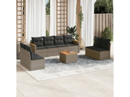 Vidaxl 9 Pcs Conjunto Sofás P/ Jardim Com Almofadões Vime Pe Cinzento