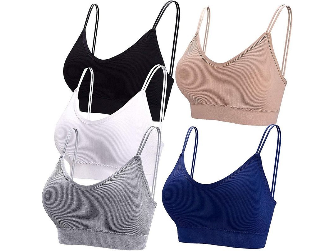 2026 5 Camisetas sujetadores para Mulheres com Decote V Sem Costuras, com Tirantes e Almofadas Removíveis para Dormir e Uso Diário