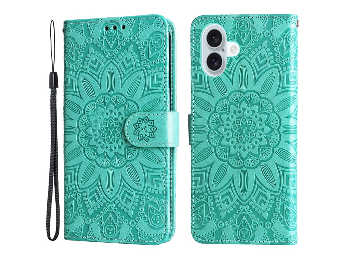 Capa Em Couro Pu Com Suporte E Porta Cartões Para Apple Iphone 16 Plus - Verde