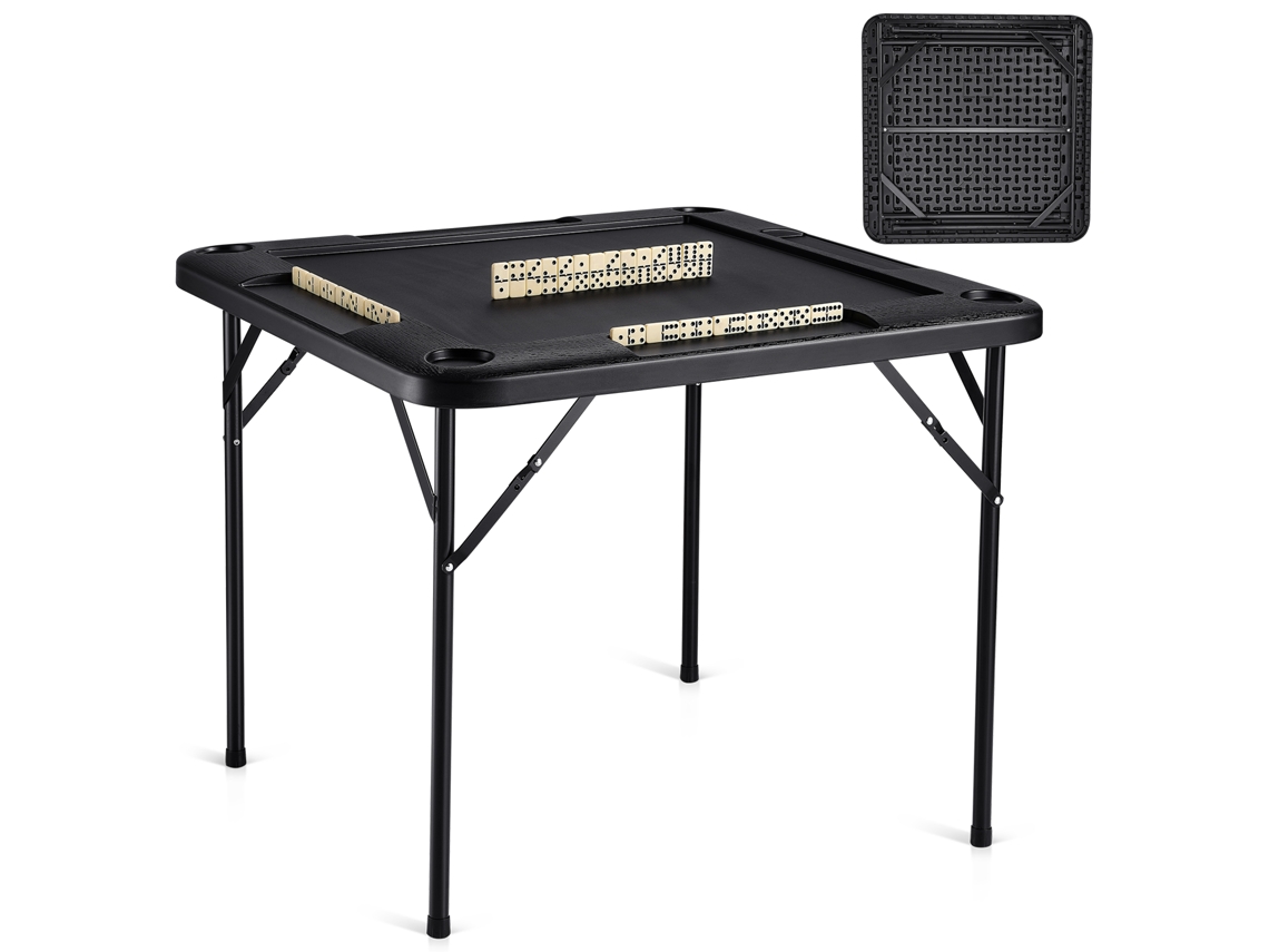 VEVOR Mahjong Tabela 4 Jogador Folding Card Table & 4 Porta-Copos Bandejas de Chip Preto