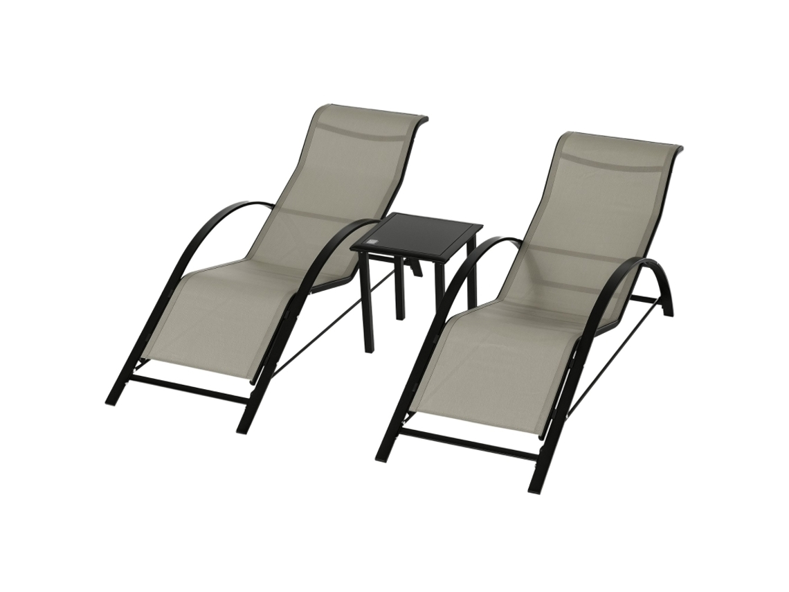 Conjunto de 3 Peças para Jardim: 2 Espreguiçadeiras e Mesa Lateral em Metal, cinza e preto MEGA ECHO TRADE SHOP