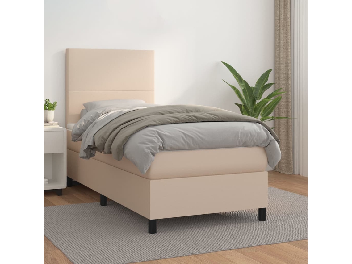 Vidaxl Cama Com Molas/colchão 90x190 Cm Couro Artificial Cappuccino