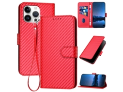 Capa De Couro Para Iphone 16 Pro Max - Fivela Em Fibra De Carbono - Com Cordão