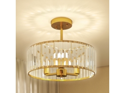 Abajur Teto Lustre Cristalino 3 Lâmpadas, Design Elegante em Metal para Iluminação Dourada