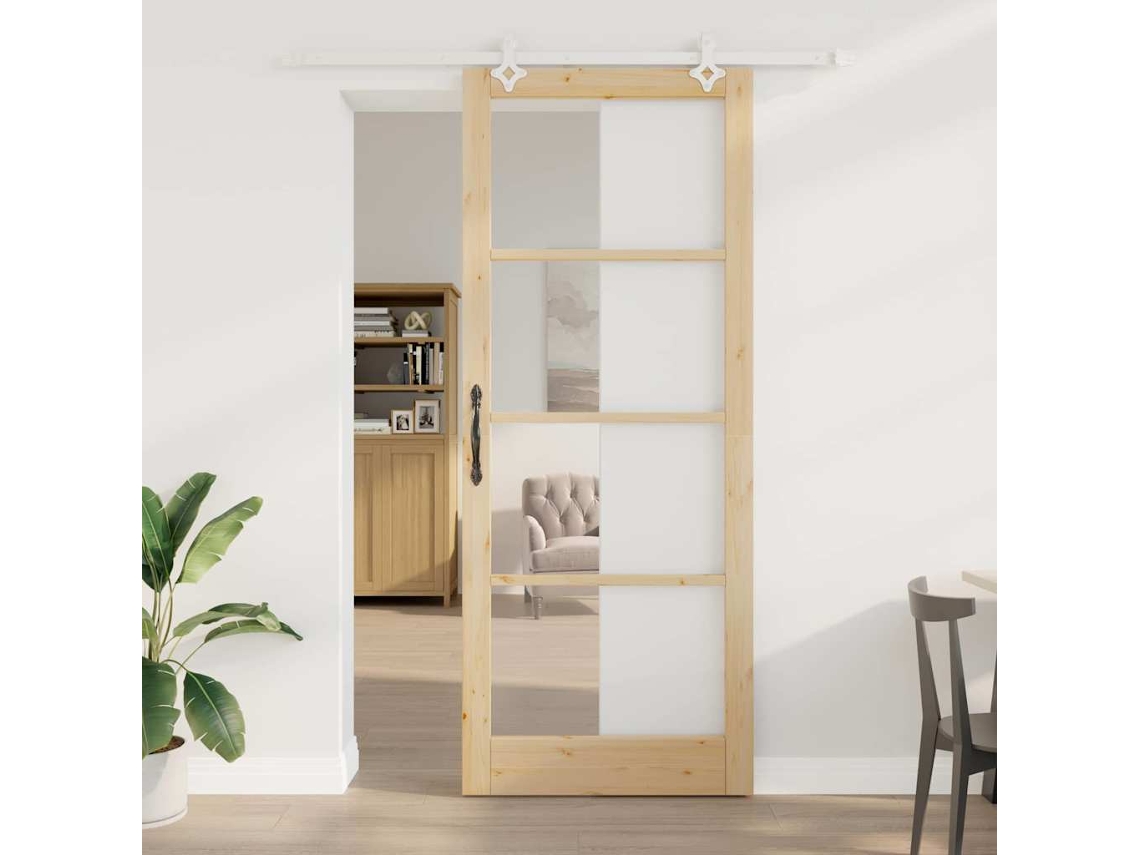 Vidaxl Porta Deslizante 93 X 232 Cm Madeira De Pinho Maciça E Vidro