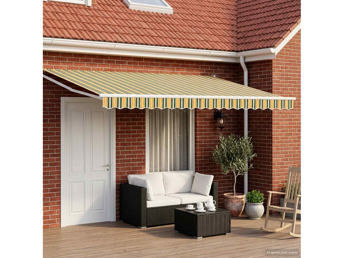 Vidaxl Toldo Retrátil Elétrico Verde, Amarelo, Branco 4,5 × 3 M