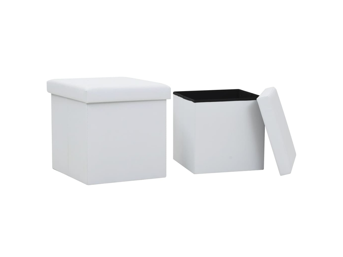 Vidaxl Bancos De Arrumação Dobráveis 2 Pcs Couro Artificial Branco