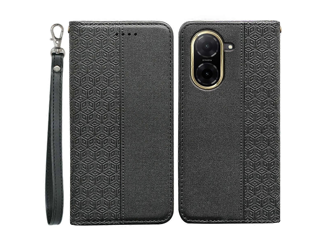 Capa Tipo Carteira Para Xiaomi Redmi A5 4g (171,7 Mm) Poco C71 4g Com Padrão Xadrez Magnético Forte E Capa Flip De Couro Preta