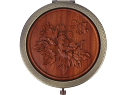 Espelho de maquiagem portátil de dupla face, feito de madeira, criativo e elegante para cosméticos.