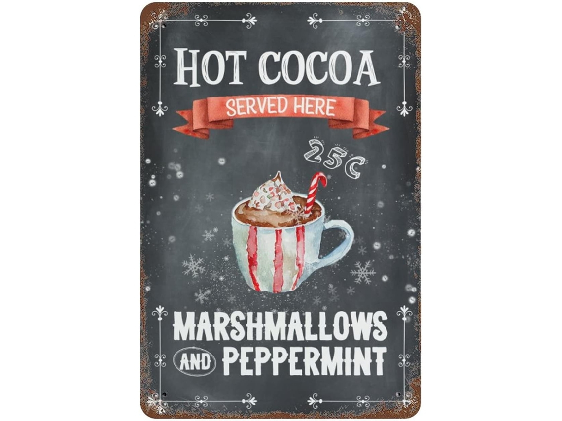 Placa De Metal « Man Cave Stuff Hot Cocoa Served Here » - 20,3 X 30,